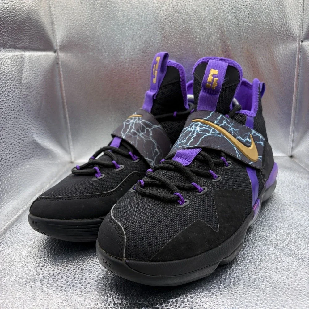 Size 7Y Nike LeBron 14 (GS) Kids Purple/Metallic Gold Athletic Shoes AA3258-590